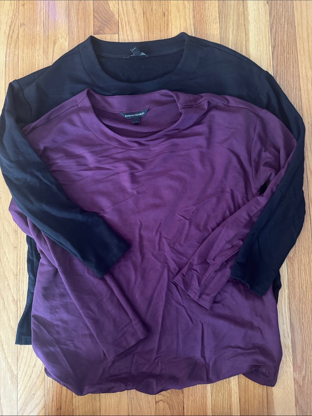 Banana Republic Plum and Black Layered Crewneck Tops